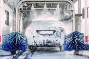 Automatic car wash in action