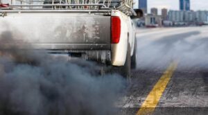 Air pollution in city from diesel vehicle